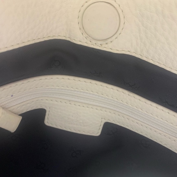 White Genuine Leather Brooks Brothers Tassel Zipper Gusset Handbag - Picture 13 of 16